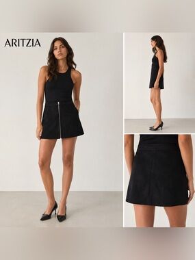 Aritzia Black Zip-Front Faux Suede Mini Skirt